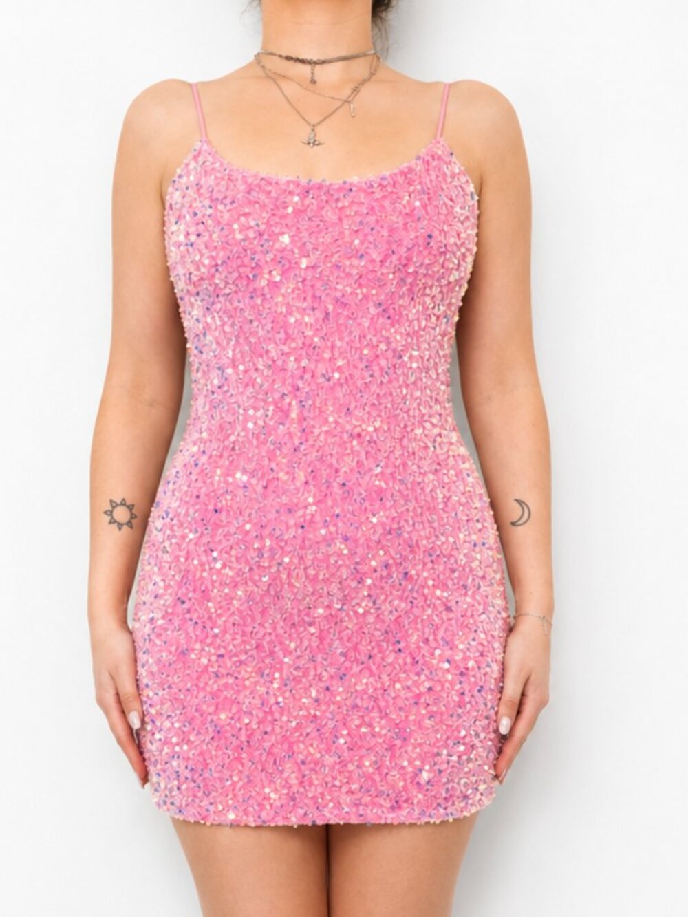 LUCY IN THE SKY Pink Sequin Mini Bodycon Dress